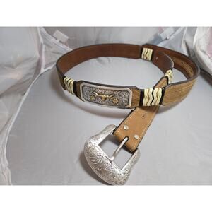 Sz 40 Nocona Men's Longhorn Leather Wrapped Conchos Brown Belt Western